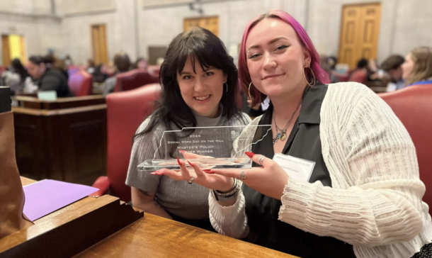 2025 Social Work Day on the Hill Master of Social Work policy presentation contest winners Ashley Spruill and Halen McGregor.